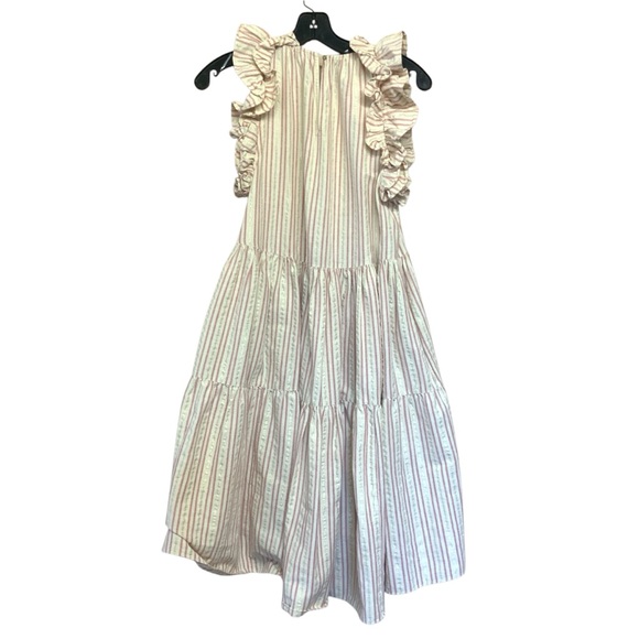 Ulla Johnson Tamsin Striped Cotton Ruffle Flutter Sleeve Dress - Picture 9 of 11